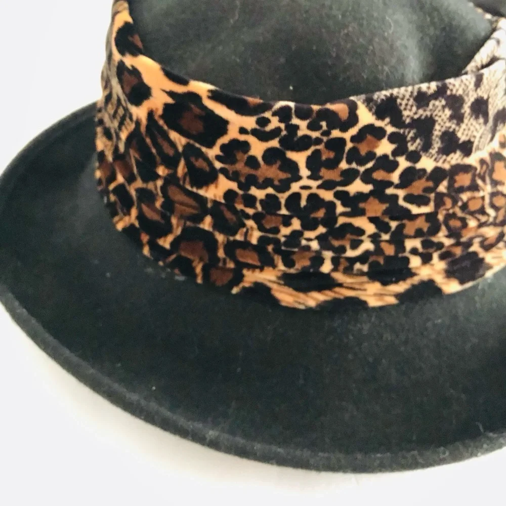 VTG Deborah NY Wool Fedora with Leopard Print Velvet Band - Picture 3 of 7